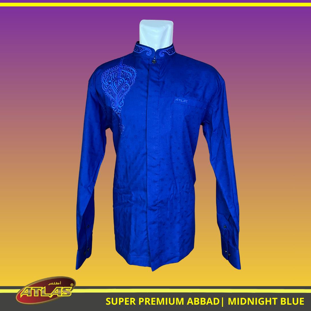 Baju Koko / Baju Muslim ATLAS Super Premium ABBAD Bordir Lengan Panjang Stylish, Eksklusif dan Elegan Warna Midnight Blue
