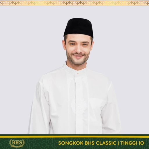 Image of Songkok Peci BHS Classic AC Tinggi 10 Ukuran 5, 6, 7, 8, 9 & Ukuran 10 Bahan Beluddru Hitam