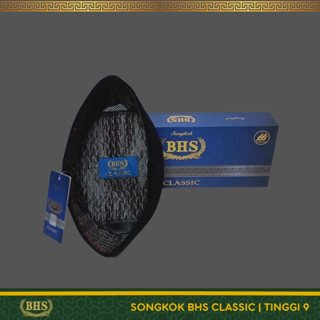 Songkok Peci BHS Classic AC Tinggi 9 Ukuran 6, 7, 8, 9, dan 10 Bahan Beluddru Hitam