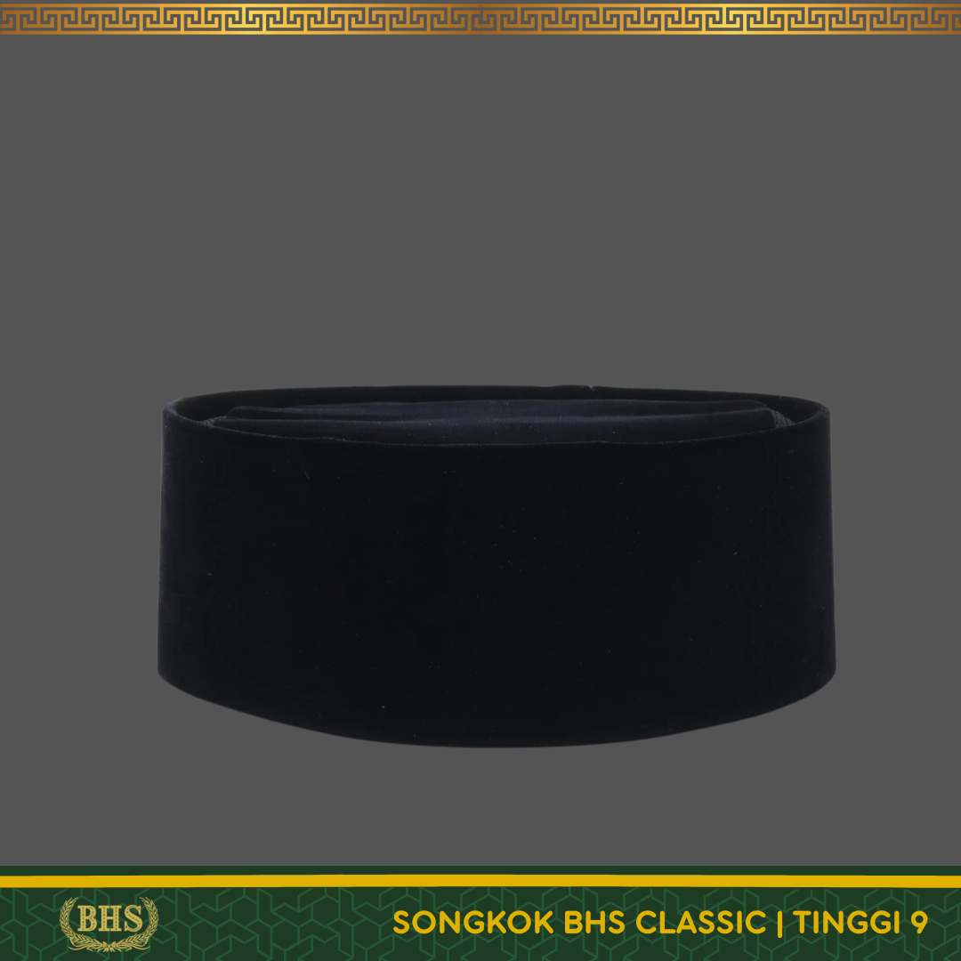 Songkok Peci BHS Classic AC Tinggi 9 Ukuran 6, 7, 8, 9, dan 10 Bahan Beluddru Hitam