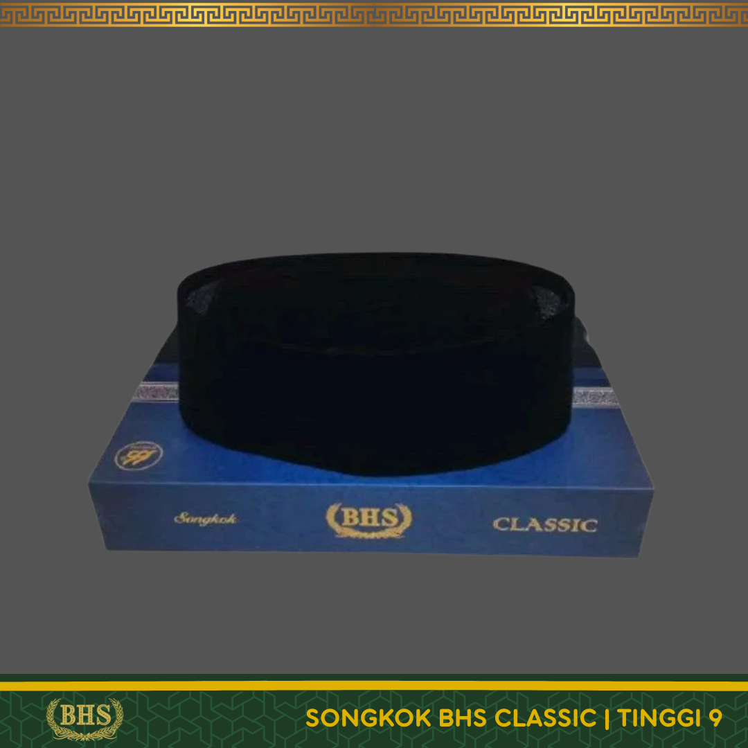Songkok Peci BHS Classic AC Tinggi 9 Ukuran 6, 7, 8, 9, dan 10 Bahan Beluddru Hitam
