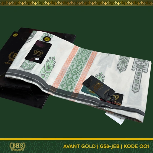Image of Sarung BHS Gold Avant Garde G58-JEB Koleksi Terbaru Motif Flora dan Geometri Memadukan Tradisi dan Modernitas, Motif Tumpal Vertical, Bahan Mercerized Cotton Halus dan Lembut [Garansi Original]