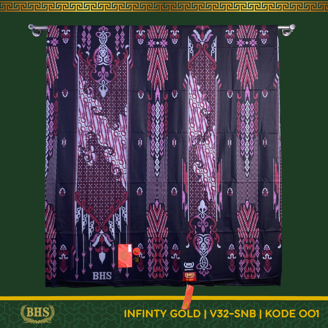 Sarung BHS Infinity Terbaru Gold Motif V32 SNB Selvedge Jacquard Bahan Viscose Blend Halus dan Lembut Motif Elegan Tidak Kusut Tidak Berbulu Dingin Saat Dipakai Produk PT. Behaestex Original