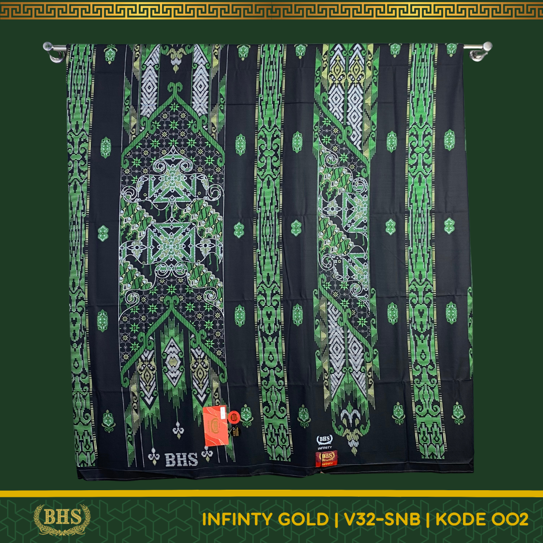 Sarung BHS Infinity Terbaru Gold Motif V32 SNB Selvedge Jacquard Bahan Viscose Blend Halus dan Lembut Motif Elegan Tidak Kusut Tidak Berbulu Dingin Saat Dipakai Produk PT. Behaestex Original