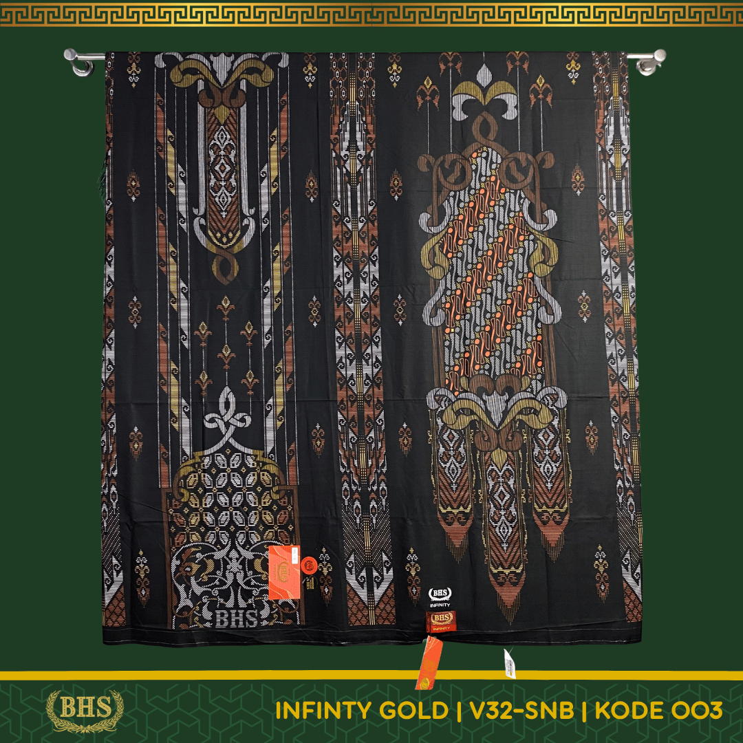 Sarung BHS Infinity Terbaru Gold Motif V32 SNB Selvedge Jacquard Bahan Viscose Blend Halus dan Lembut Motif Elegan Tidak Kusut Tidak Berbulu Dingin Saat Dipakai Produk PT. Behaestex Original