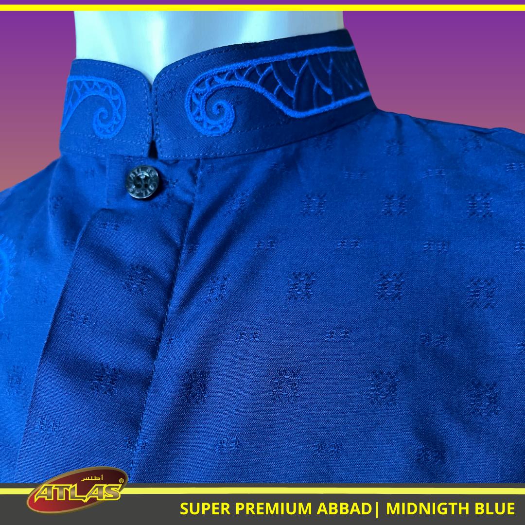 Baju Koko / Baju Muslim ATLAS Super Premium ABBAD Bordir Lengan Panjang Stylish, Eksklusif dan Elegan Warna Midnight Blue