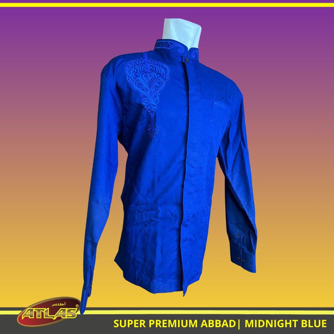 Baju Koko / Baju Muslim ATLAS Super Premium ABBAD Bordir Lengan Panjang Stylish, Eksklusif dan Elegan Warna Midnight Blue