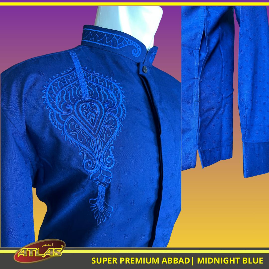 Baju Koko / Baju Muslim ATLAS Super Premium ABBAD Bordir Lengan Panjang Stylish, Eksklusif dan Elegan Warna Midnight Blue