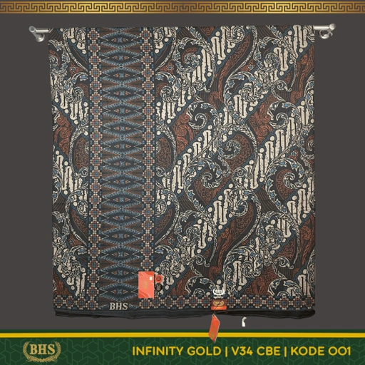 Image of Sarung BHS Infinity BATIK Gold Motif V34 CBE Bahan Premium Viscose Blend Halus dan Lembut Nyaman Dipakai [Garansi Original]