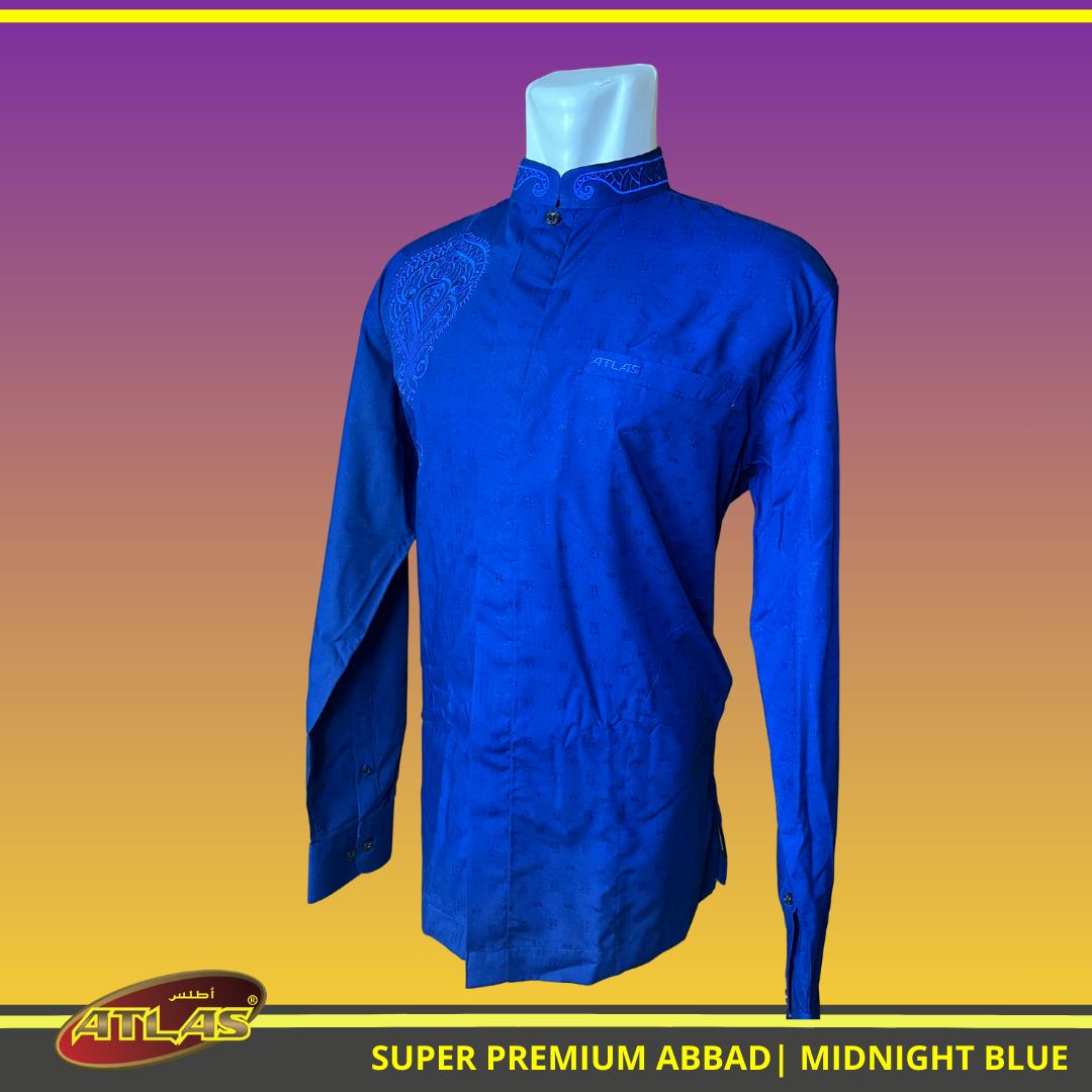 Baju Koko / Baju Muslim ATLAS Super Premium ABBAD Bordir Lengan Panjang Stylish, Eksklusif dan Elegan Warna Midnight Blue