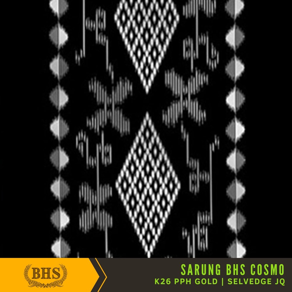 Sarung BHS Cosmo PPH Gold Motif K26 Warna Hitam Polos Tumpal Kembang SELVEDGE JACQUARD Bahan Viscose Blend Halus dan Lembut