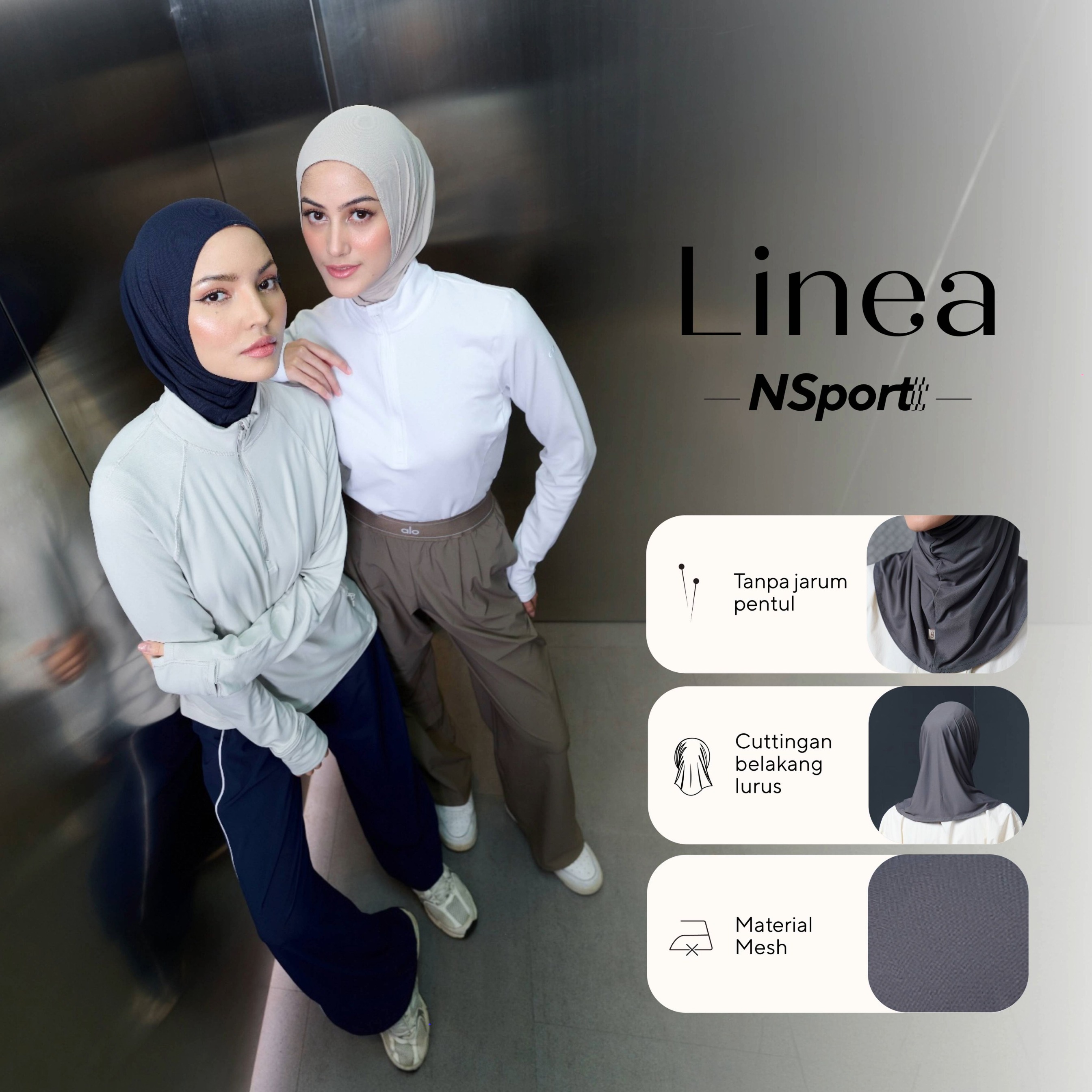Nabillasyal | Linea Nsport | Hijab Sport | Hijab Instant Olahraga Anti UV | Mesh