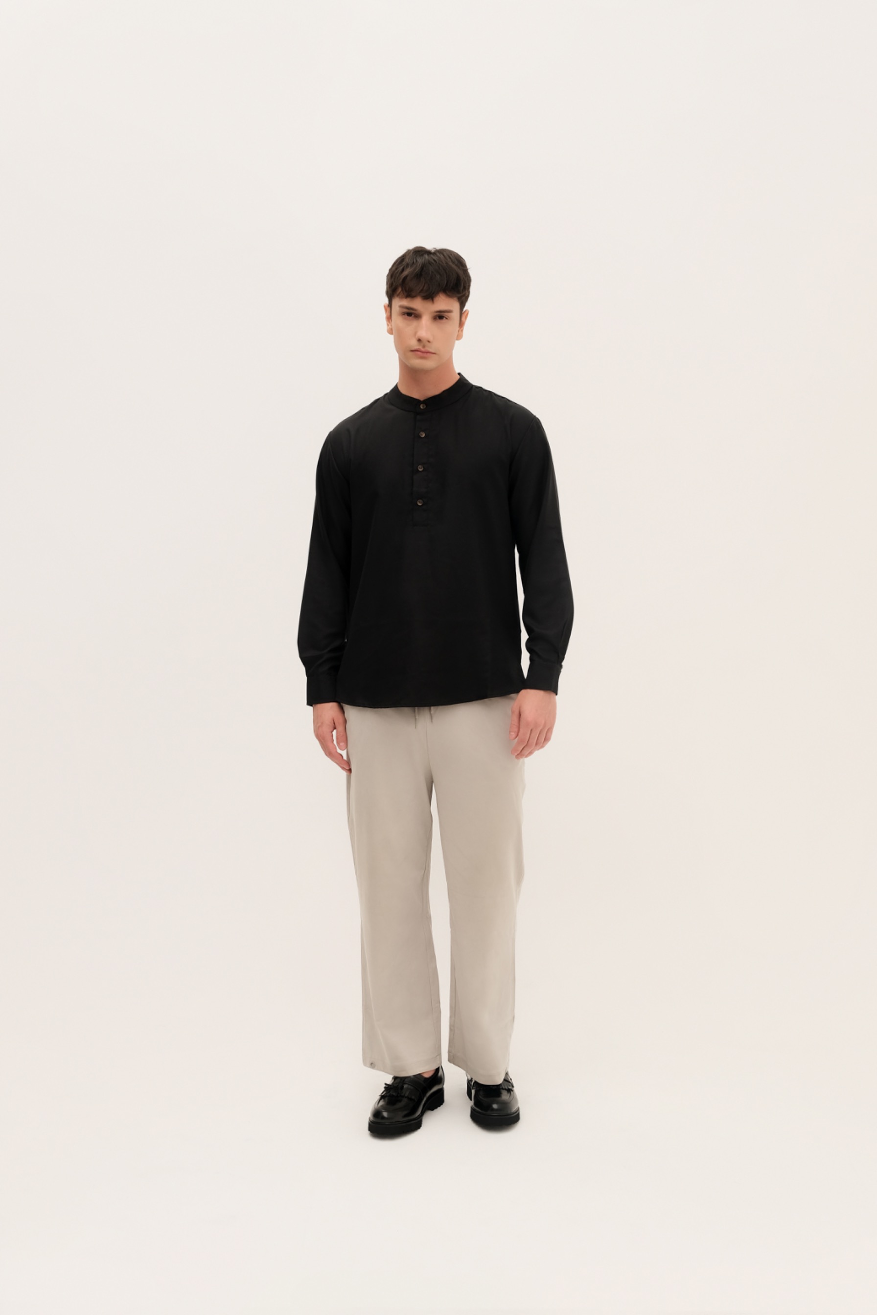 BANTALA - collarless halfbutton long sleeve shirt