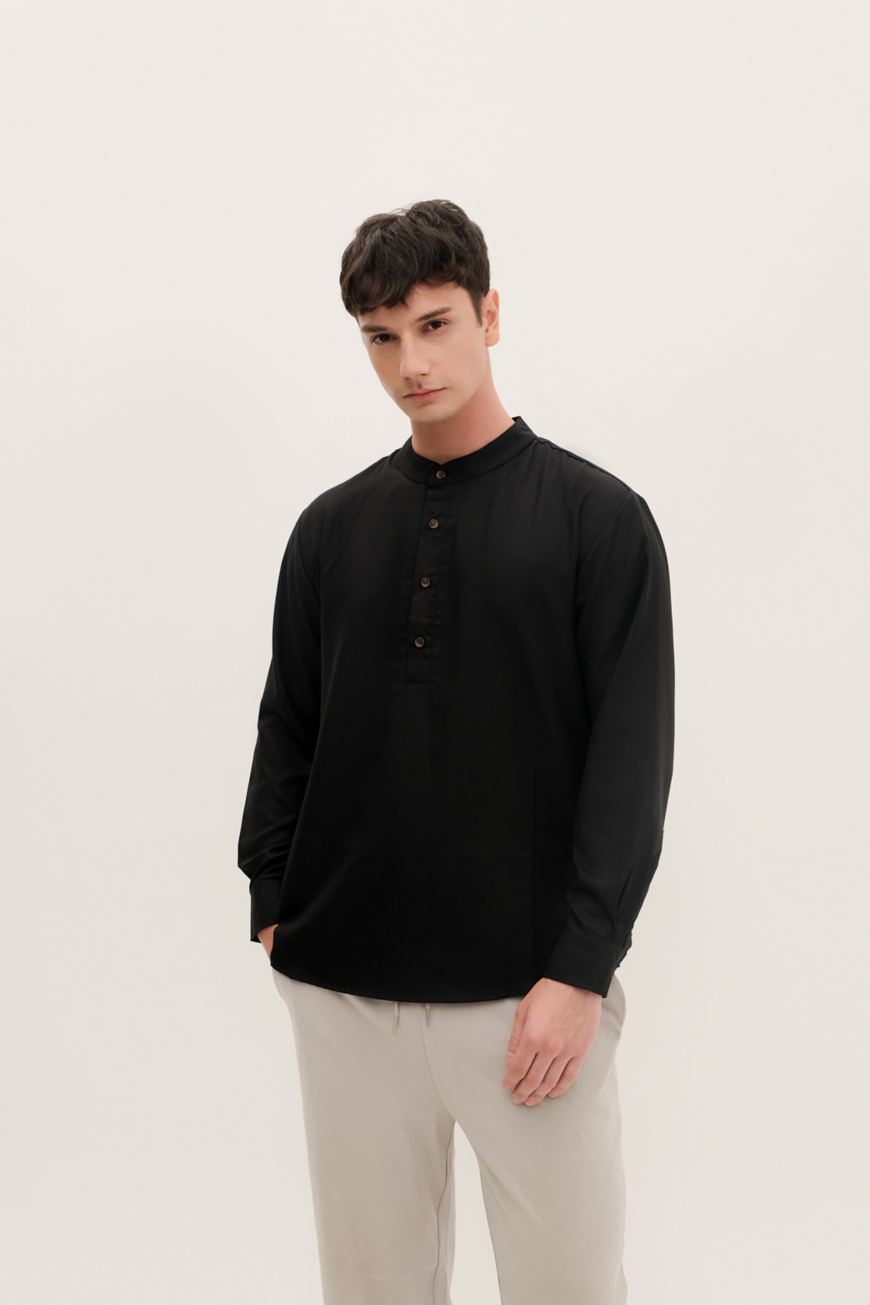 BANTALA - collarless halfbutton long sleeve shirt