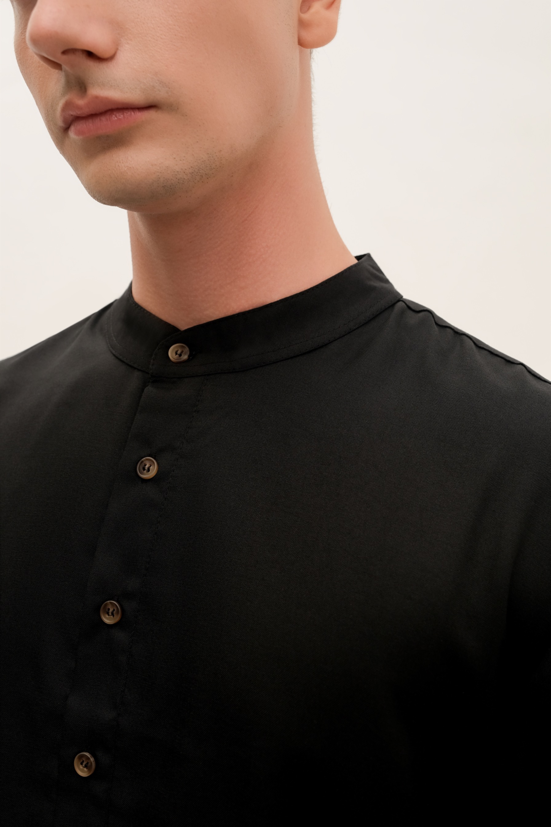BANTALA - collarless halfbutton long sleeve shirt