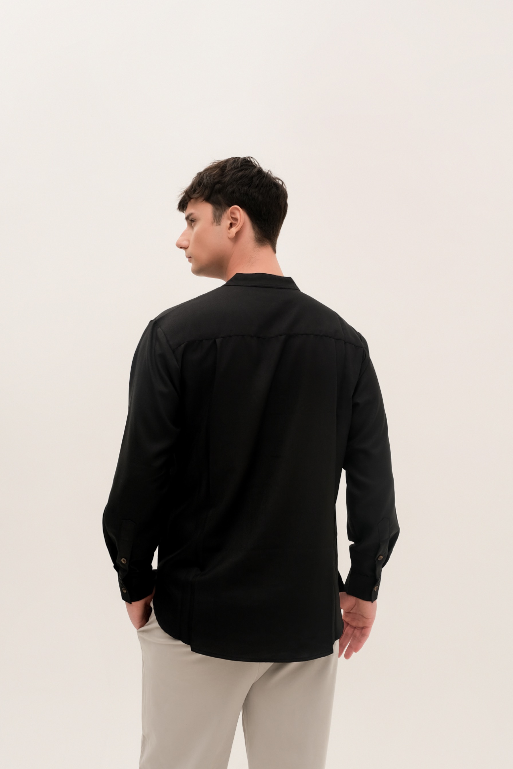 BANTALA - collarless halfbutton long sleeve shirt