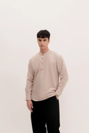 BANTALA - collarless halfbutton long sleeve shirt