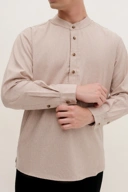 BANTALA - collarless halfbutton long sleeve shirt