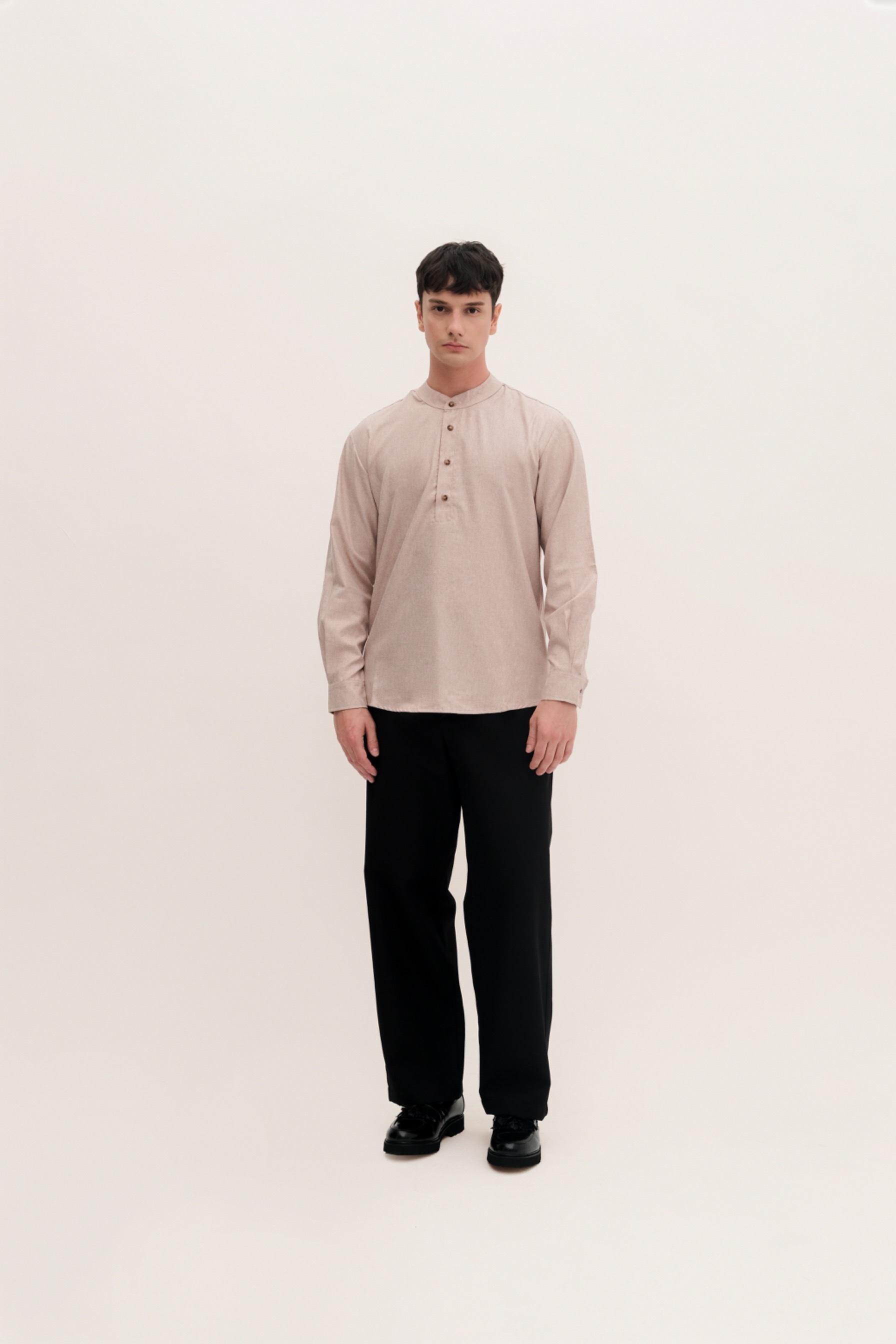 BANTALA - collarless halfbutton long sleeve shirt