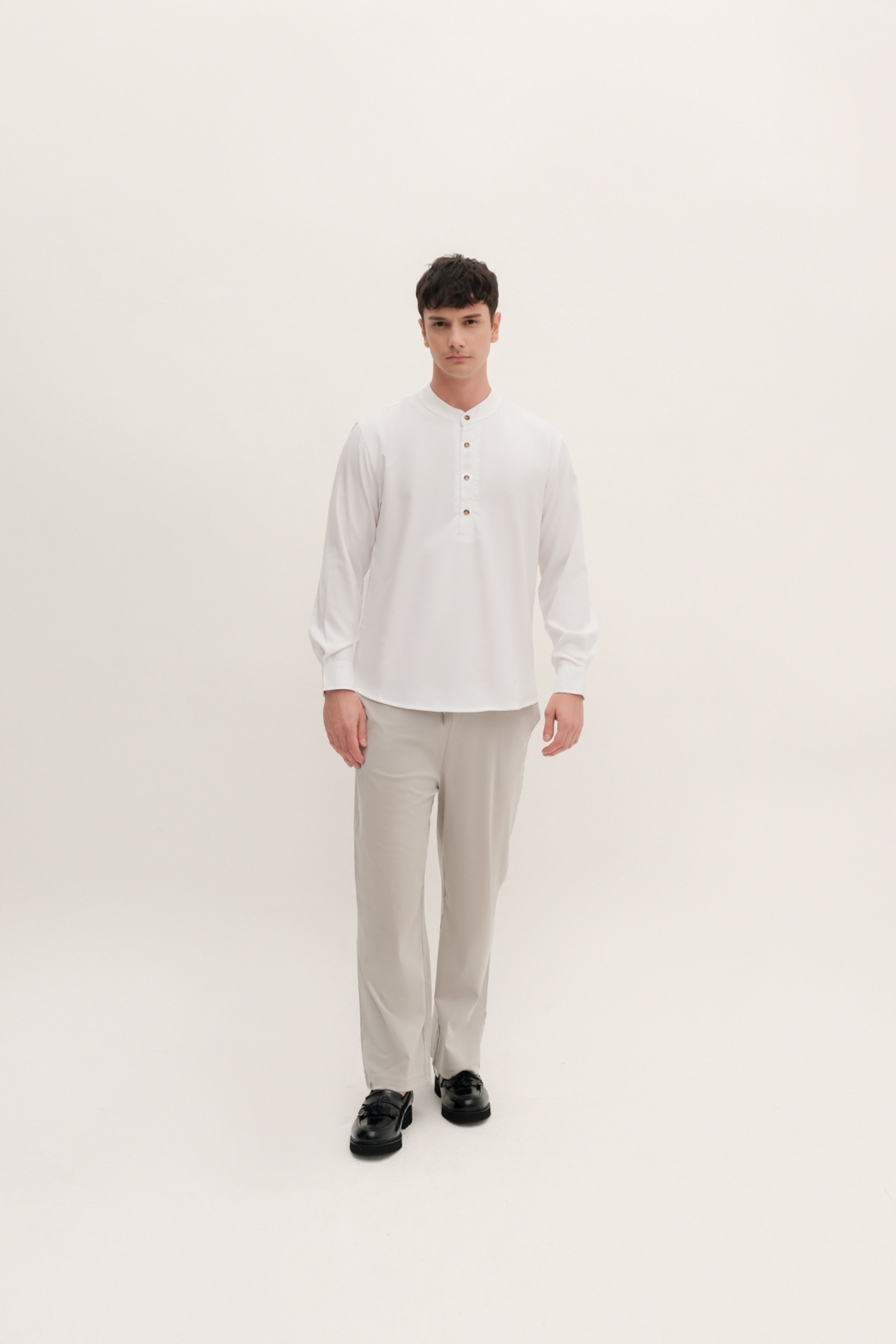 BANTALA - collarless halfbutton long sleeve shirt
