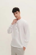 BANTALA - collarless halfbutton long sleeve shirt