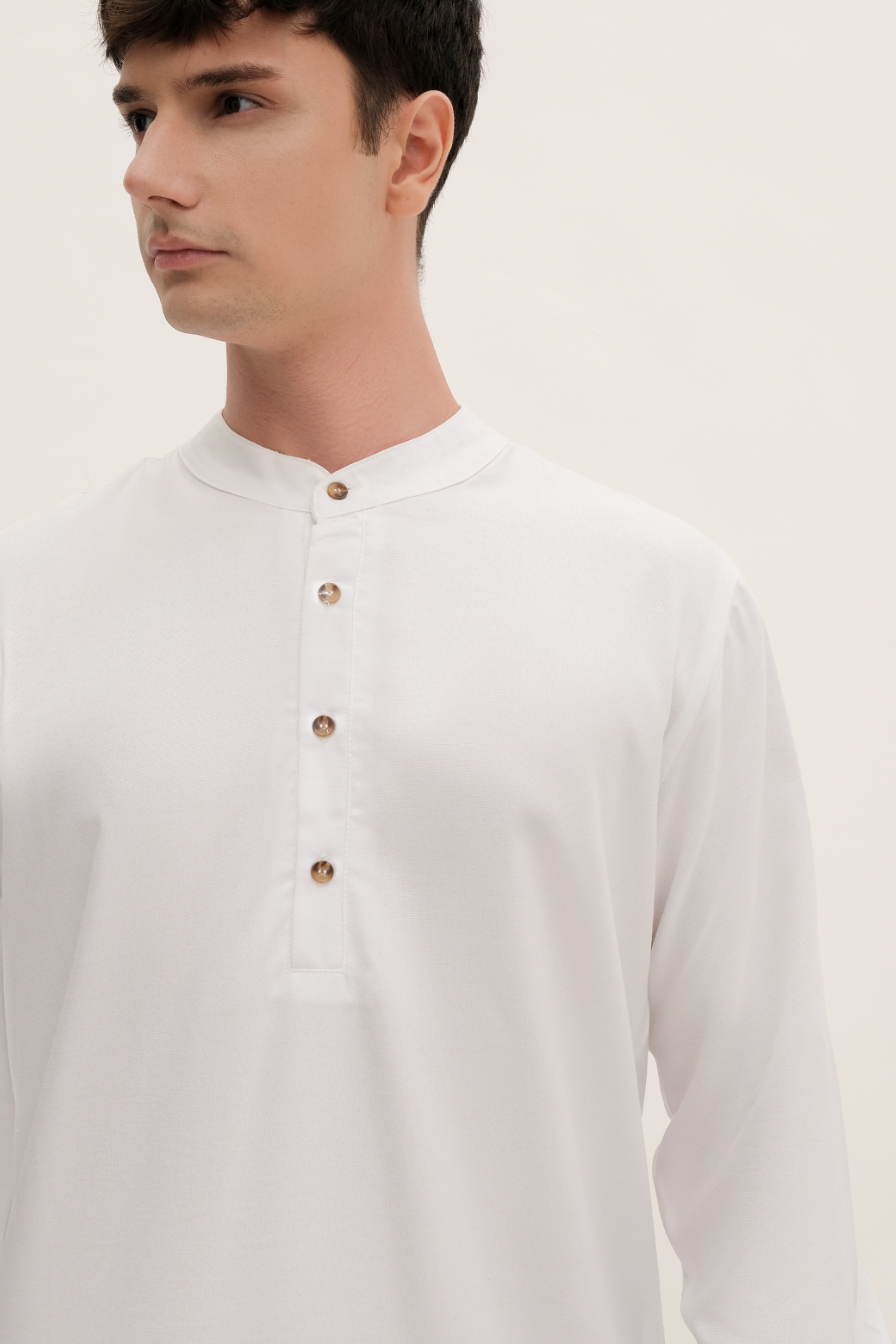 BANTALA - collarless halfbutton long sleeve shirt