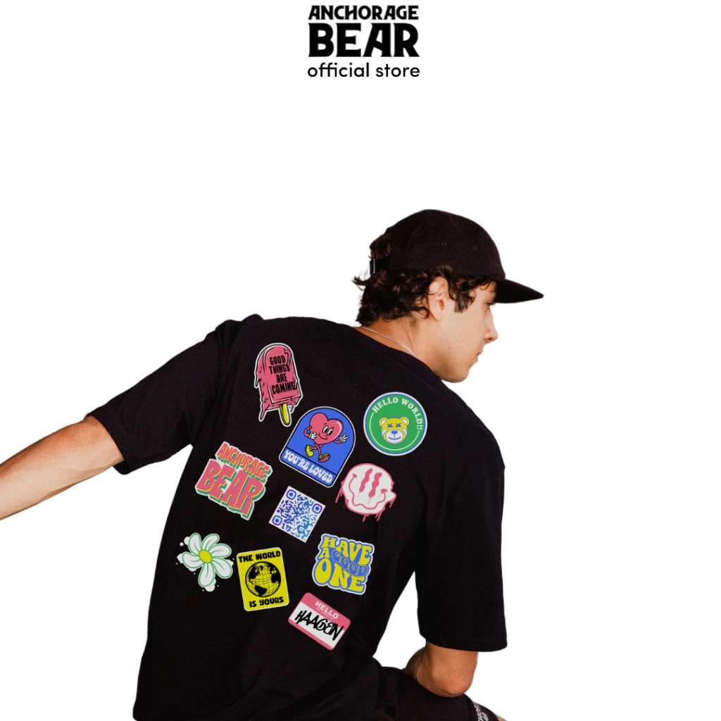 Anchorage Bear - TShirt Oversize STICKER PACK Black