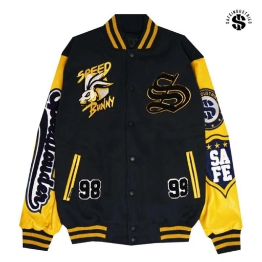 Image of Safe Industries - Speed Bunny Varsity Jacket Black Yellow