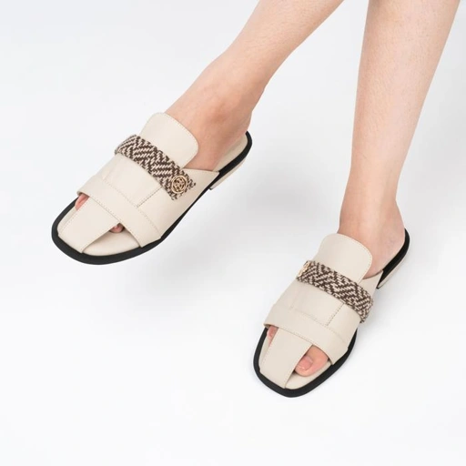 Image of Cekhas - Laras Cream Sandal Mules Shoes Wanita