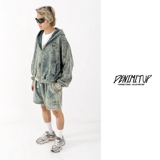 Image of DENIMITUP washed chroma green hoodie - Hoodie pria