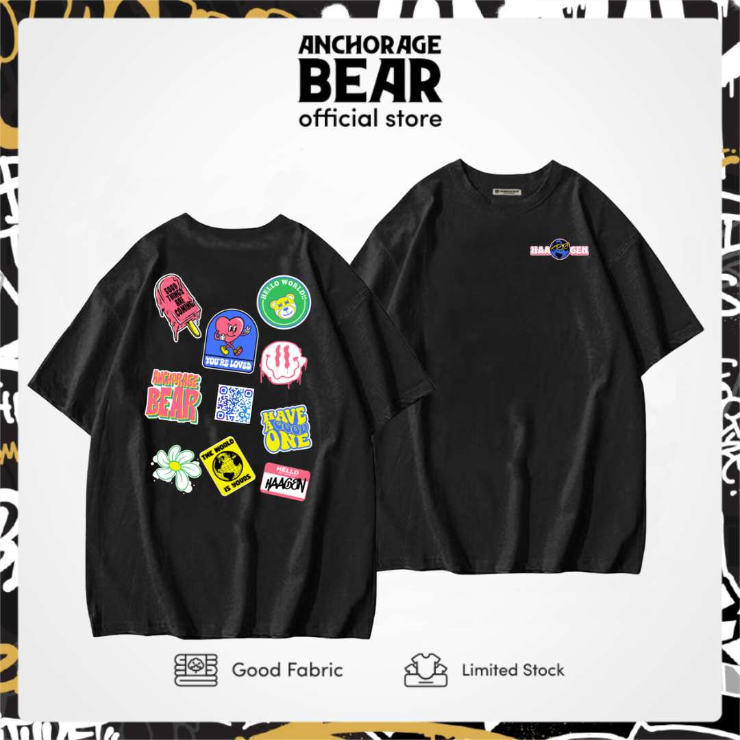 Anchorage Bear - TShirt Oversize STICKER PACK Black