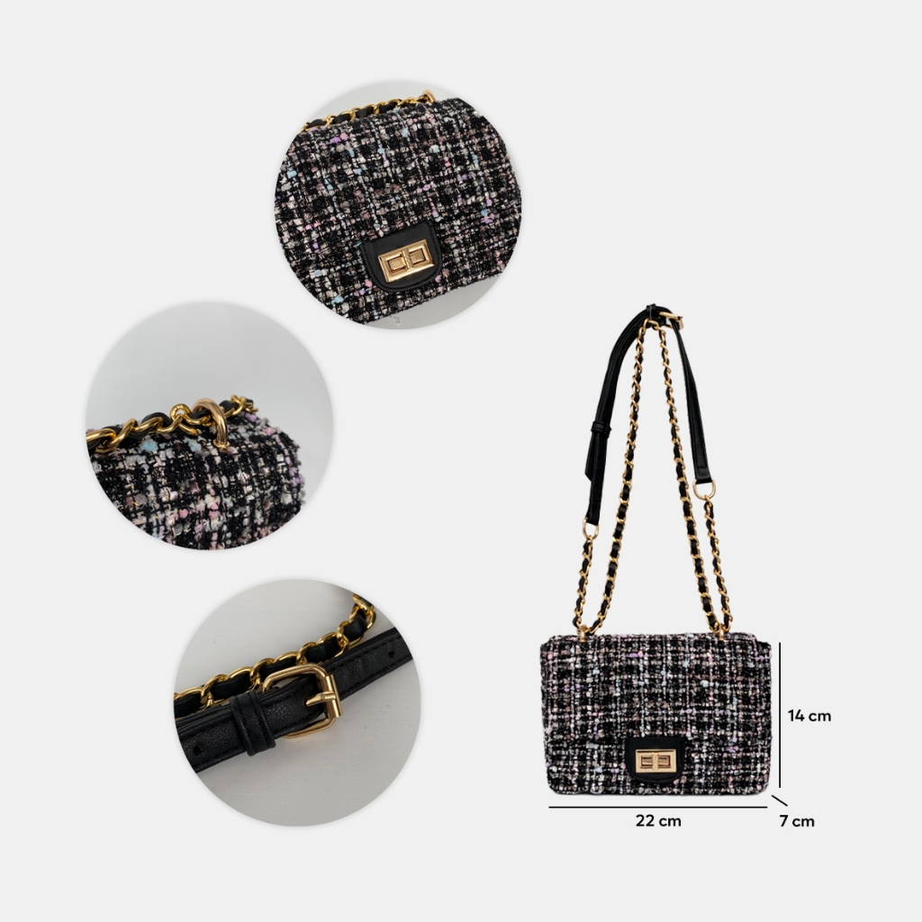 FEMMEBRAVILE Sling Bag Tas Selempang Wanita Fashion Women Shoulder bag Clara Tweed Bag