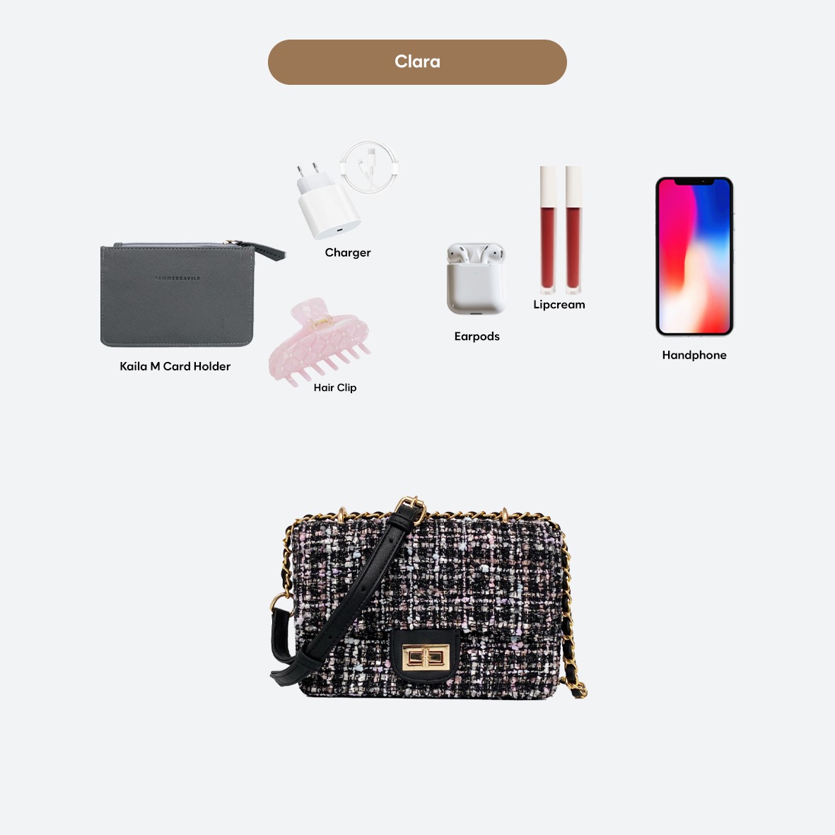 FEMMEBRAVILE Sling Bag Tas Selempang Wanita Fashion Women Shoulder bag Clara Tweed Bag