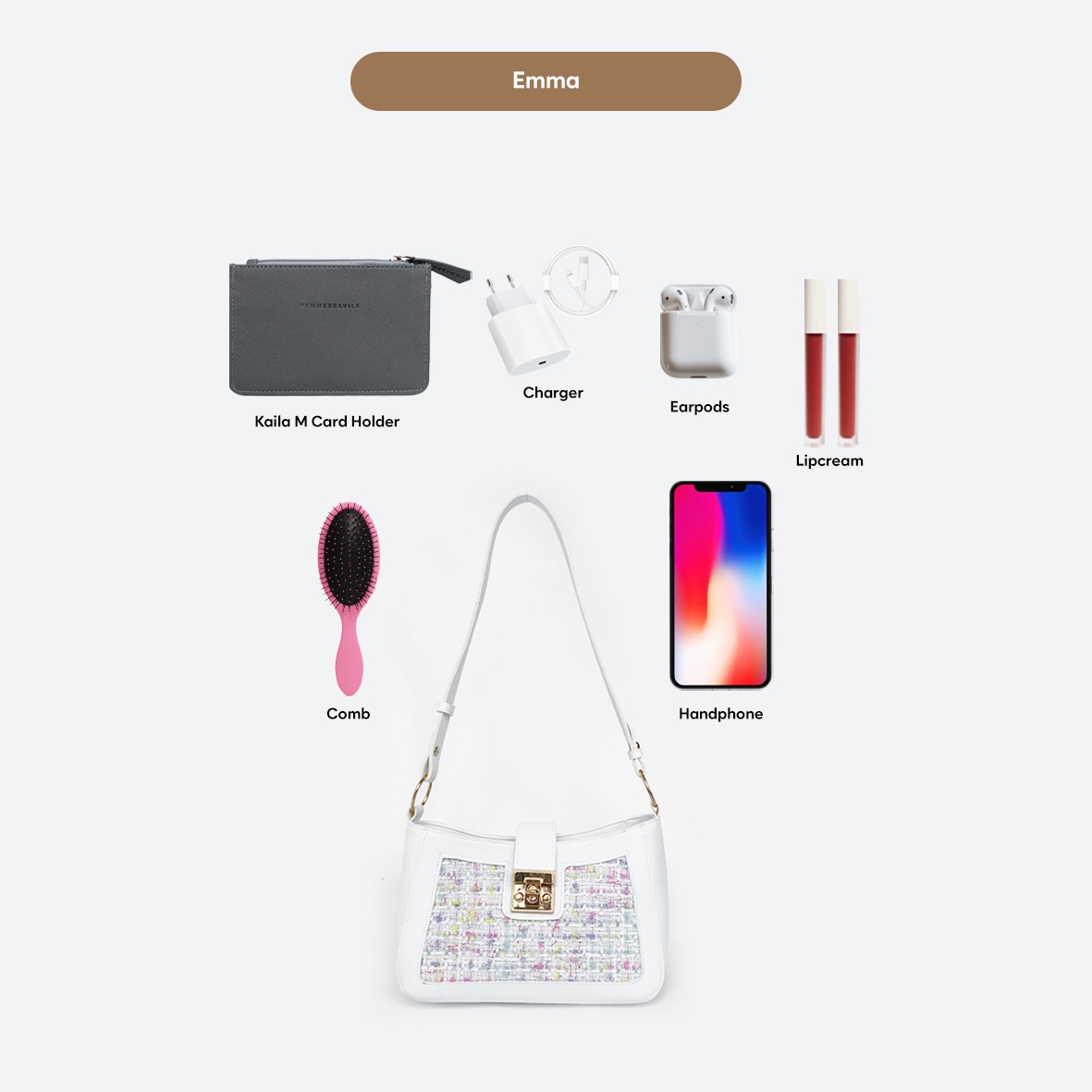 FemmeBravile -Emma Bag  - Shoulder bag - Tas Selempang Wanita -Tas Bahu -Tas Tangan Wanita Putih