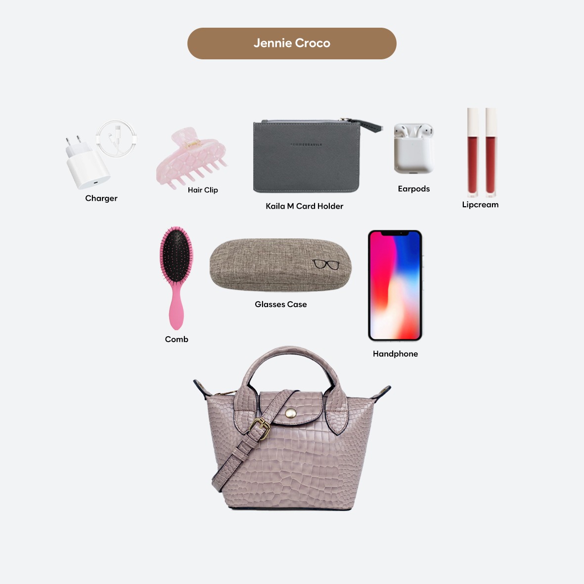 FEMMEBRAVILE Sling Bag Tas Selempang Wanita Fashion Women Shoulder bag Jennie Croco Bag