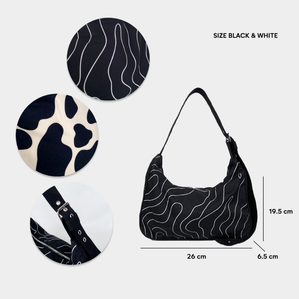 FEMMEBRAVILE Freya Bag Tas Bahu Wanita Motif Shoulder Bag Aesthetic Kekinian Black Stylish