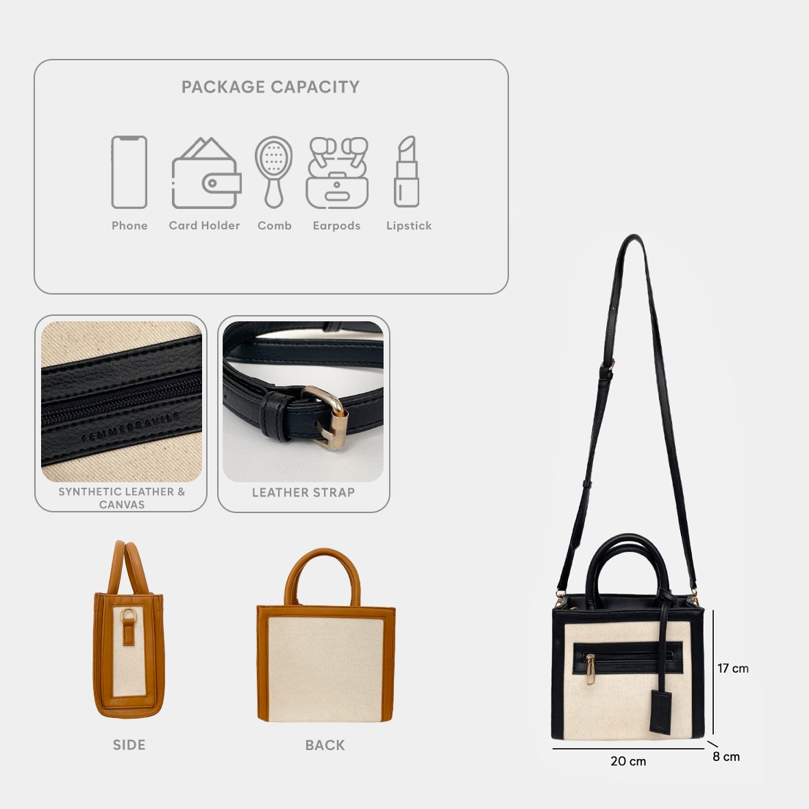 FEMMEBRAVILE Sling Bag Tas Selempang Wanita Fashion Women Shoulder bag Letta Canvas Mini