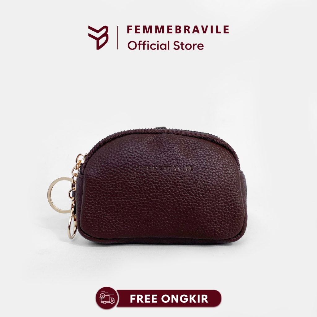 FEMMEBRAVILE Dompet Mini Wanita KEIRA | Card Holder Kulit Sintetis dengan Gantungan Hook Chain