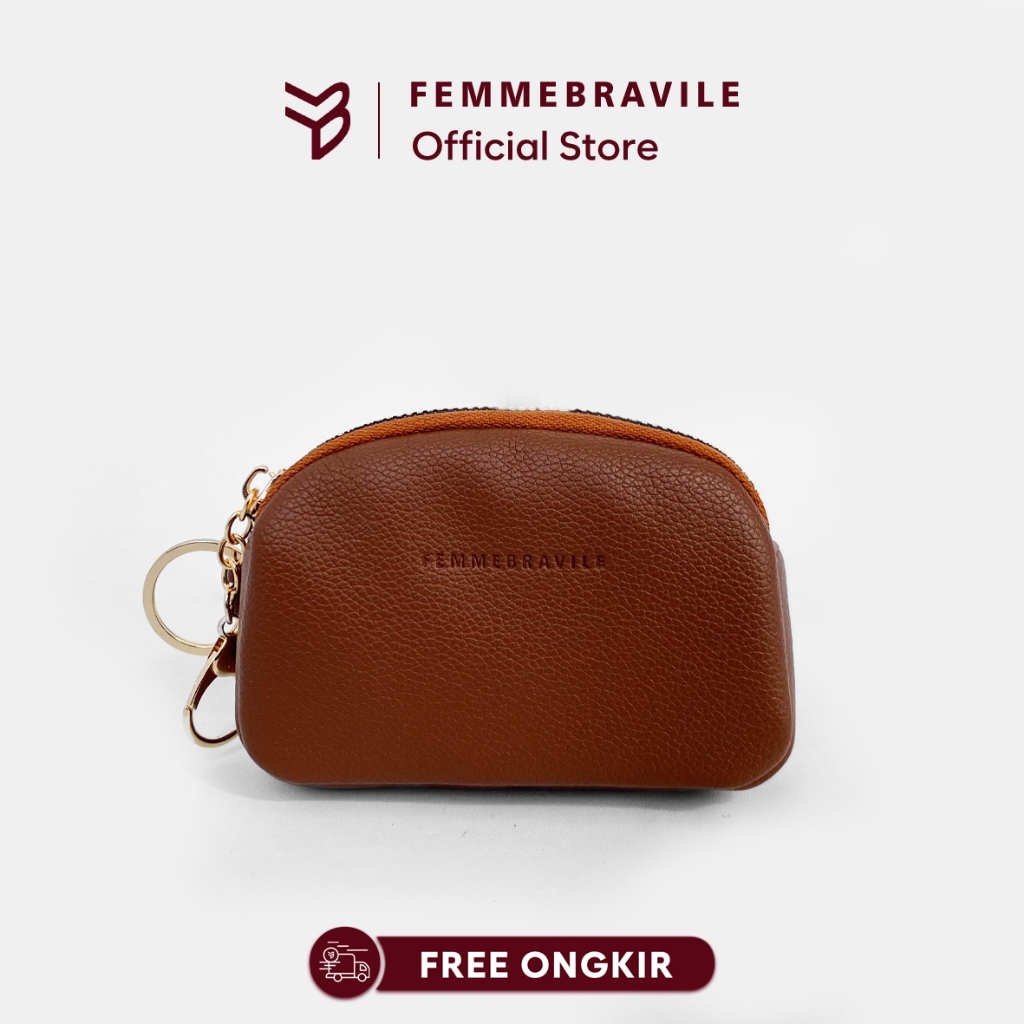 FEMMEBRAVILE Dompet Mini Wanita KEIRA | Card Holder Kulit Sintetis dengan Gantungan Hook Chain