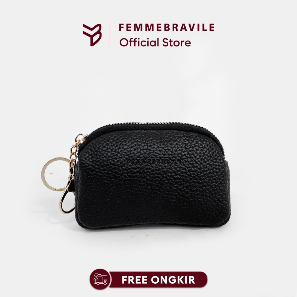 FEMMEBRAVILE Dompet Mini Wanita KEIRA | Card Holder Kulit Sintetis dengan Gantungan Hook Chain