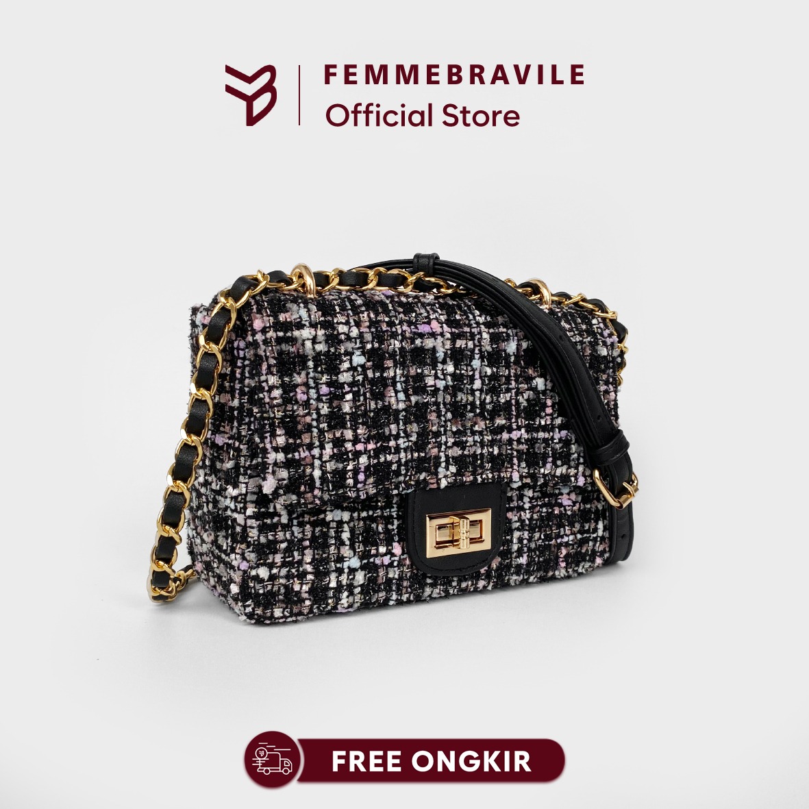 FEMMEBRAVILE Sling Bag Tas Selempang Wanita Fashion Women Shoulder bag Clara Tweed Bag