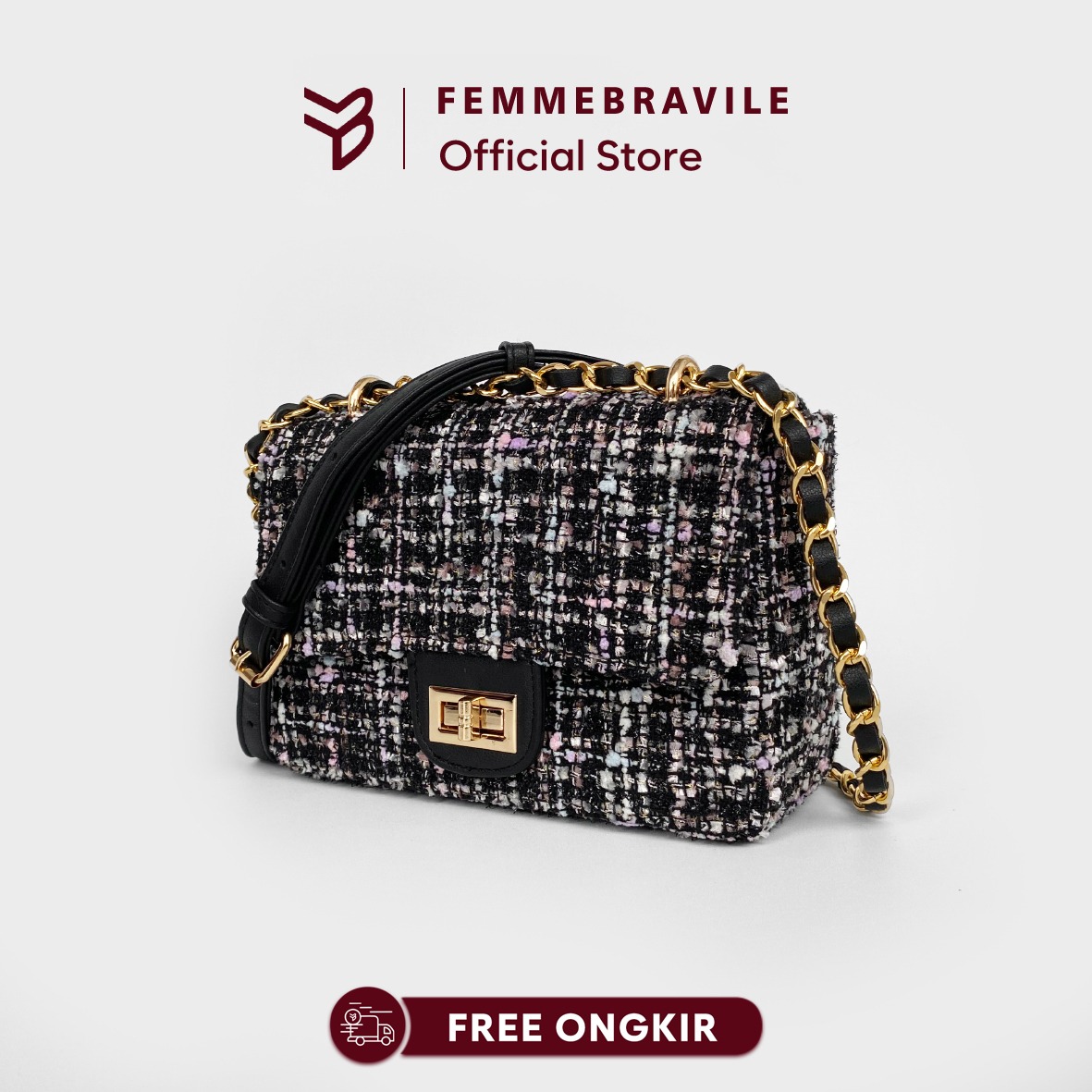FEMMEBRAVILE Sling Bag Tas Selempang Wanita Fashion Women Shoulder bag Clara Tweed Bag