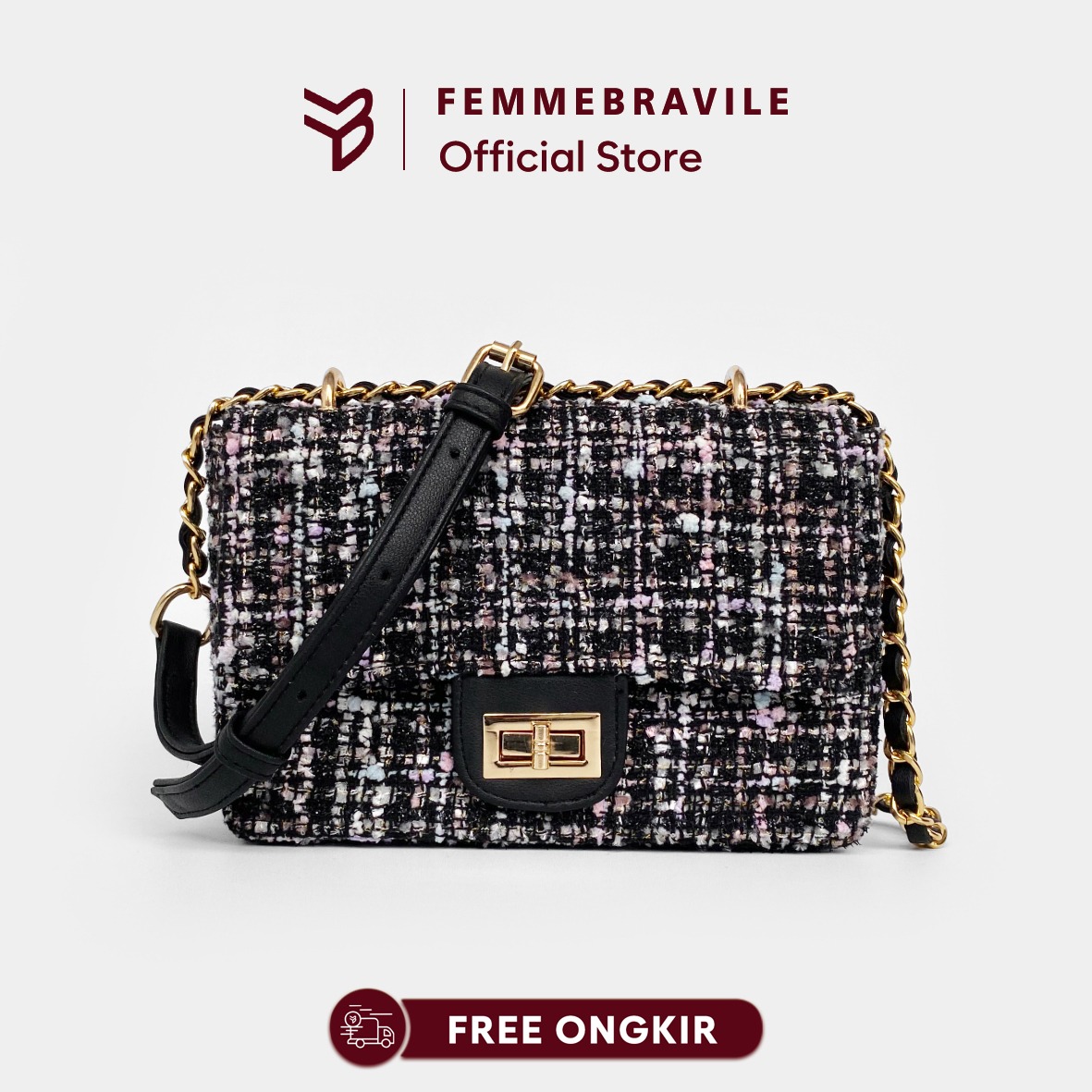 FEMMEBRAVILE Sling Bag Tas Selempang Wanita Fashion Women Shoulder bag Clara Tweed Bag