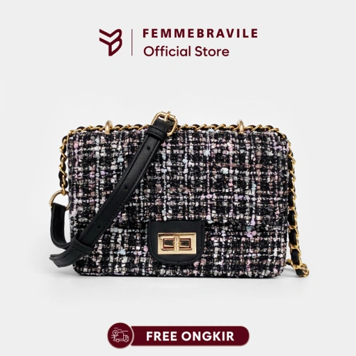 Image of FEMMEBRAVILE Sling Bag Tas Selempang Wanita Fashion Women Shoulder bag Clara Tweed Bag