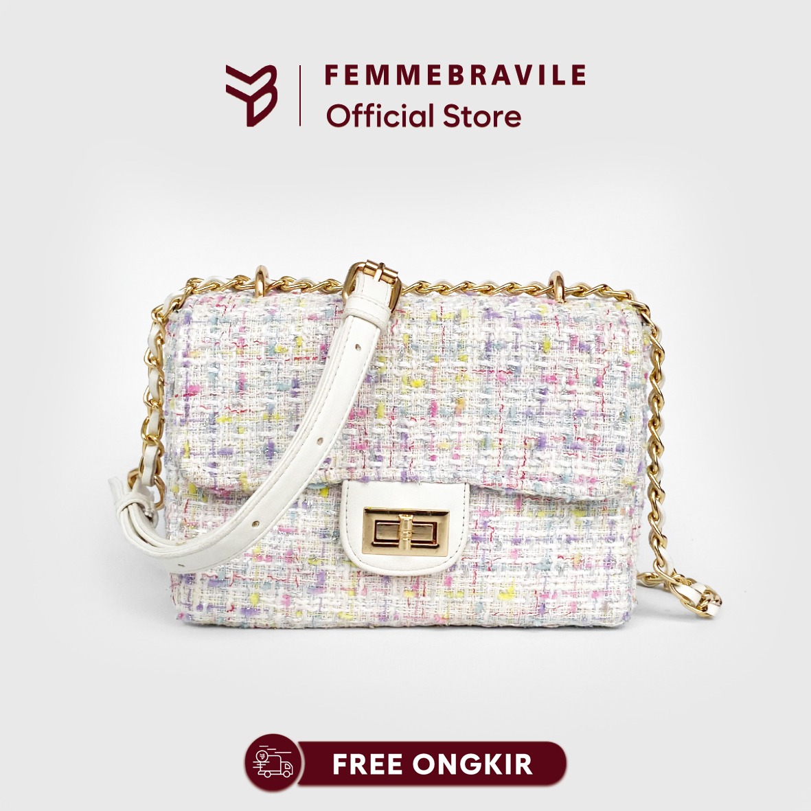 FEMMEBRAVILE Sling Bag Tas Selempang Wanita Fashion Women Shoulder bag Clara Tweed Bag