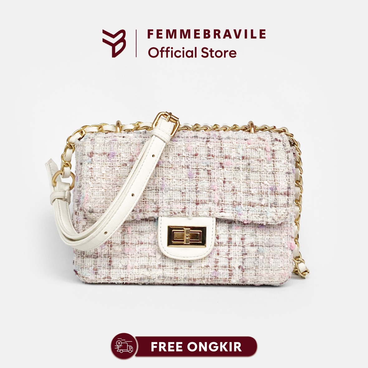 FEMMEBRAVILE Sling Bag Tas Selempang Wanita Fashion Women Shoulder bag Clara Tweed Bag