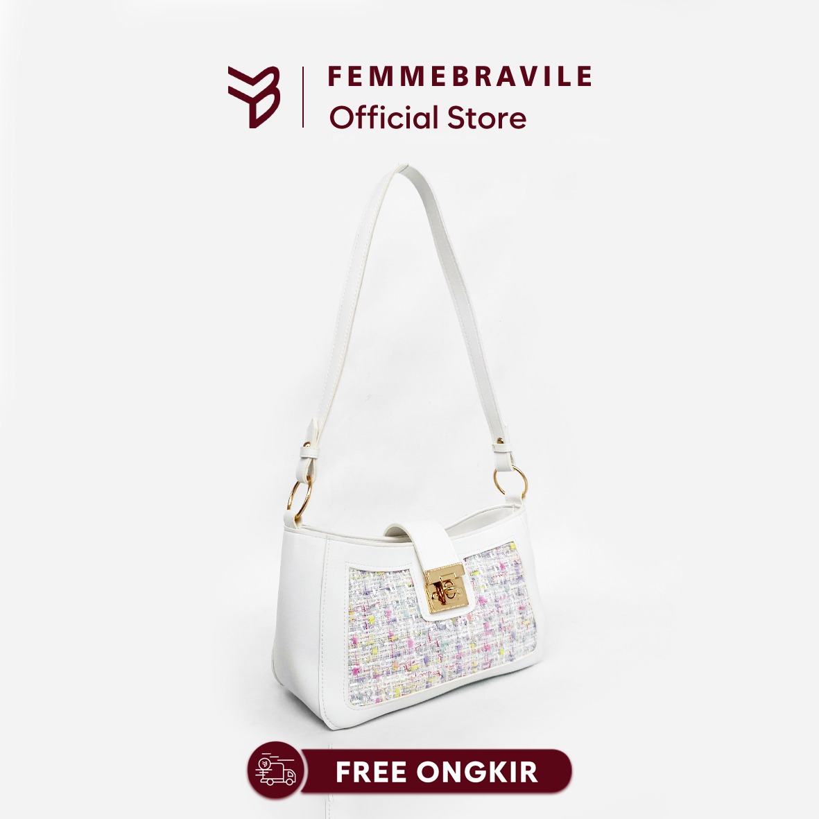 FemmeBravile -Emma Bag  - Shoulder bag - Tas Selempang Wanita -Tas Bahu -Tas Tangan Wanita Putih