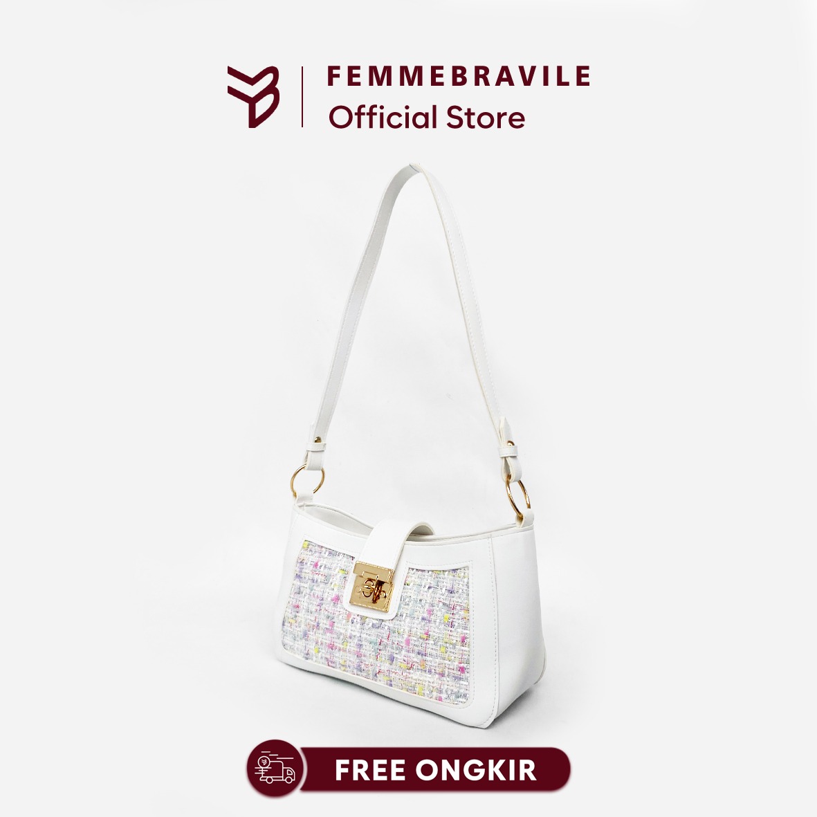 FemmeBravile -Emma Bag  - Shoulder bag - Tas Selempang Wanita -Tas Bahu -Tas Tangan Wanita Putih