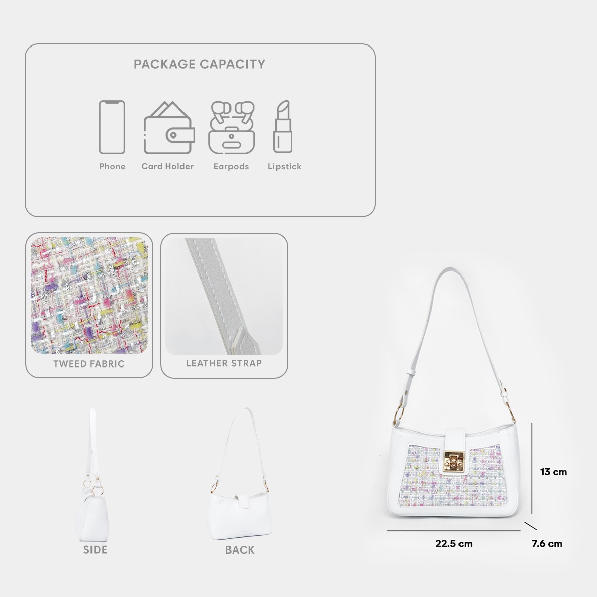 FemmeBravile -Emma Bag  - Shoulder bag - Tas Selempang Wanita -Tas Bahu -Tas Tangan Wanita Putih