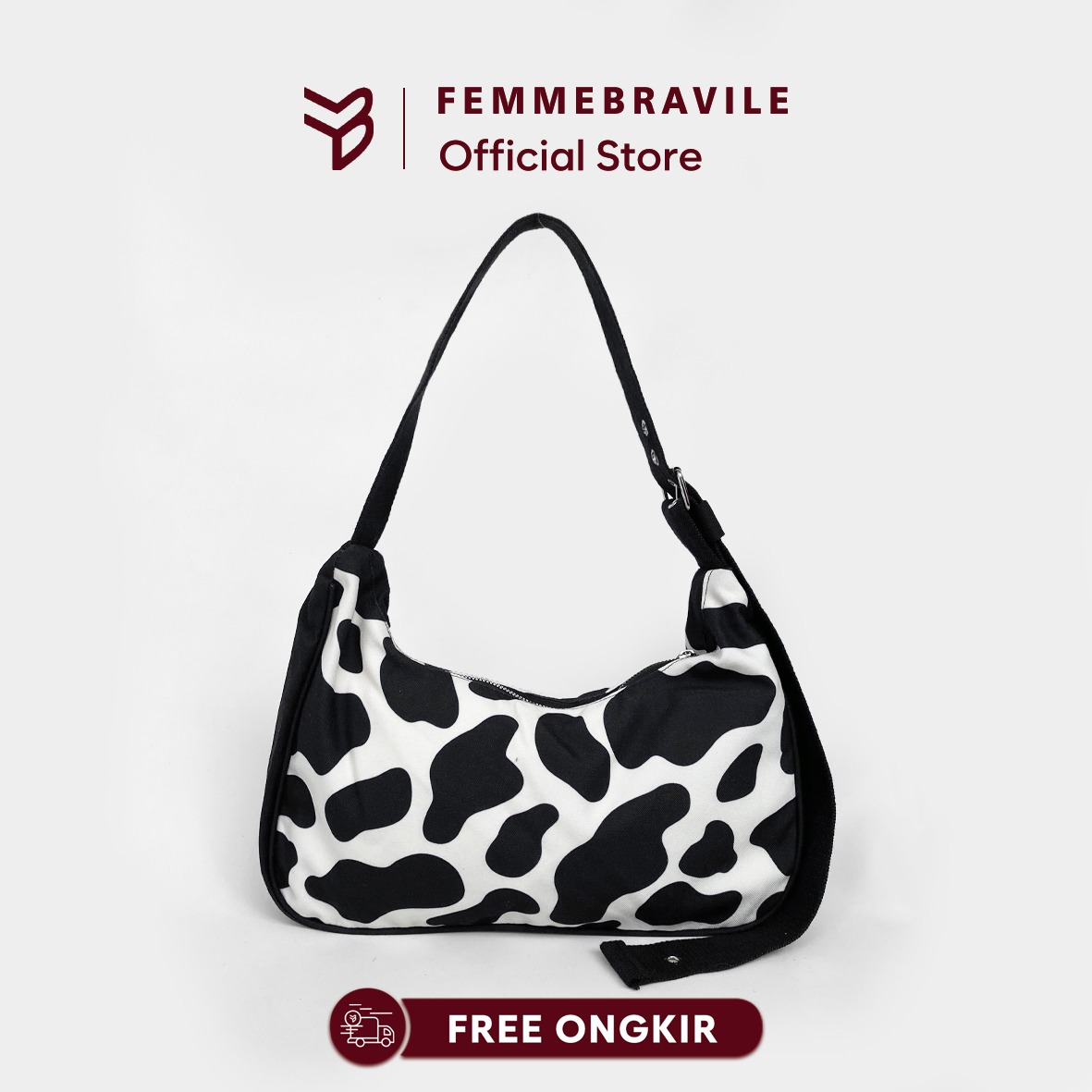 FEMMEBRAVILE Freya Bag Tas Bahu Wanita Motif Shoulder Bag Aesthetic Kekinian Black Stylish